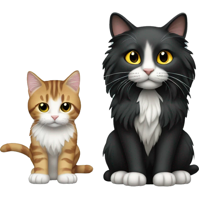 a long haired tabby full body and black cat emoji