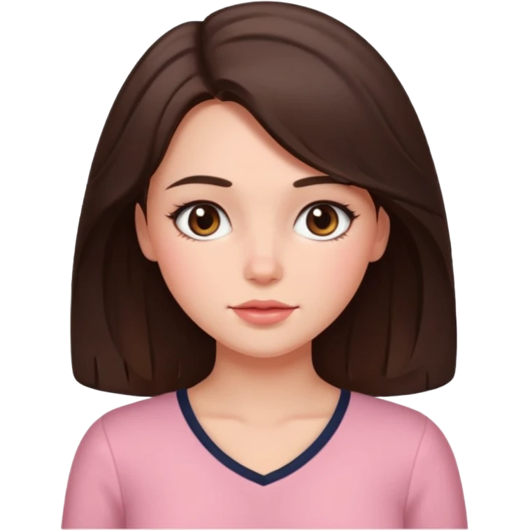 Brunette girl with chest length brunette hair and blush emoji