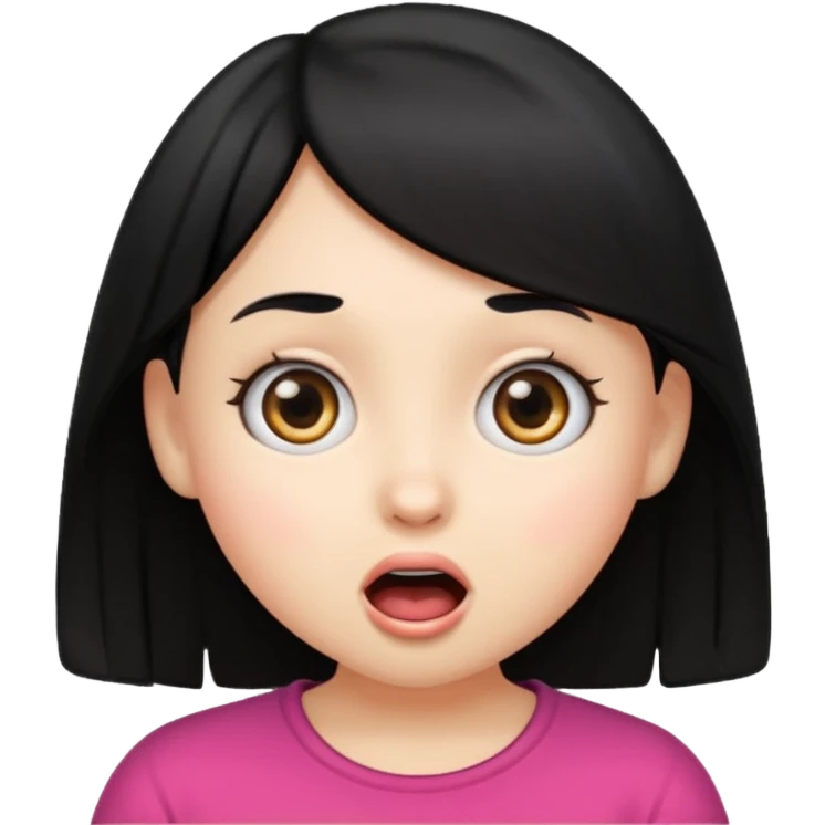 young girl emoji, black hair, surprised face emoji