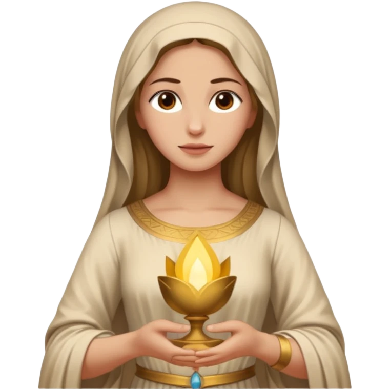 fullbody Mary Magdalene, fit and feminine, very pretty detailed face, plain light tan ancient dress, arms down pose, emoji style emoji