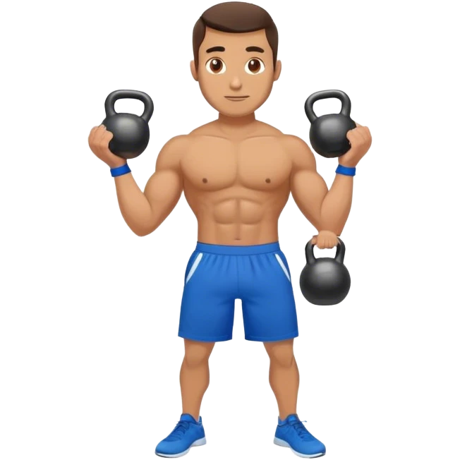 fit man with blue shorts holding kettlebell emoji