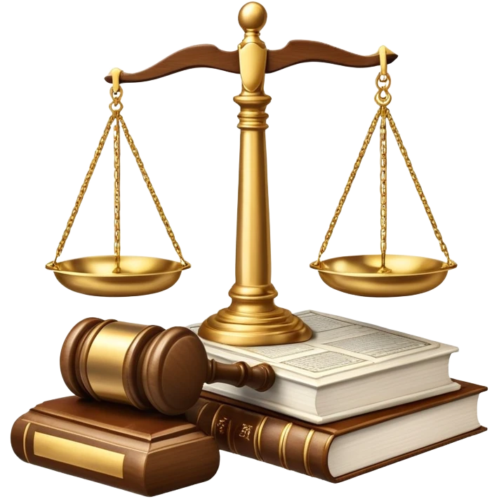 An icon featuring a gavel, scales of justice, and legal books, symbolizing law. The design includes a courthouse building in the background, representing the legal system and justice. Transparent background highlights the authority and structure of the law. emoji