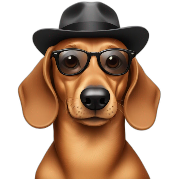 Dachshund with raybans and a pork pie hat emoji