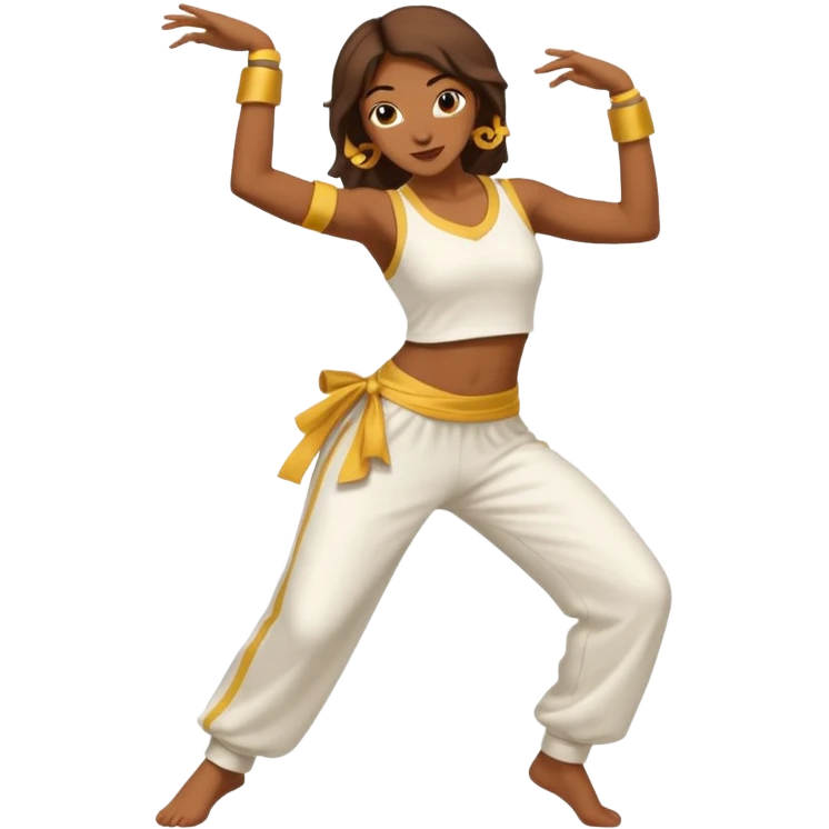 Mulher dançando capoeira com roupa de capoeira  emoji