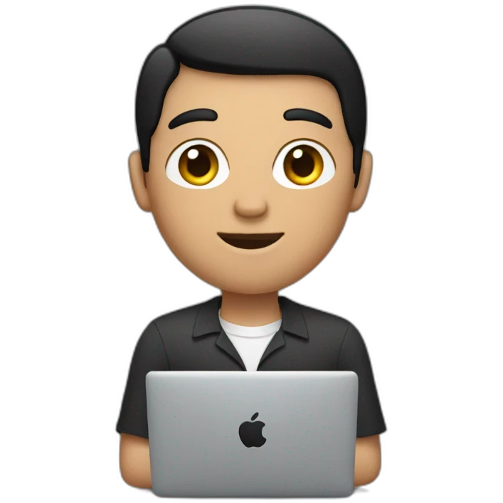 men with short black hair working on a mac emoji
