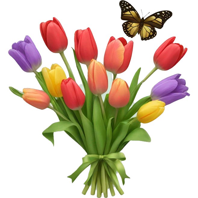 A butterfly in a bouquet of tulips  emoji