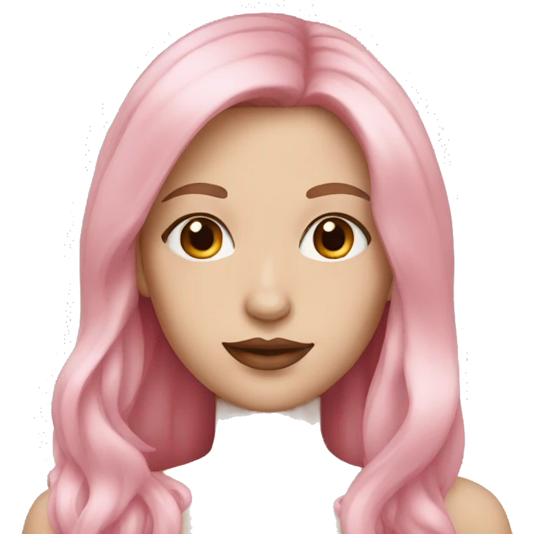 White Woman with pink long hair and brown eyes pink lipstick emoji