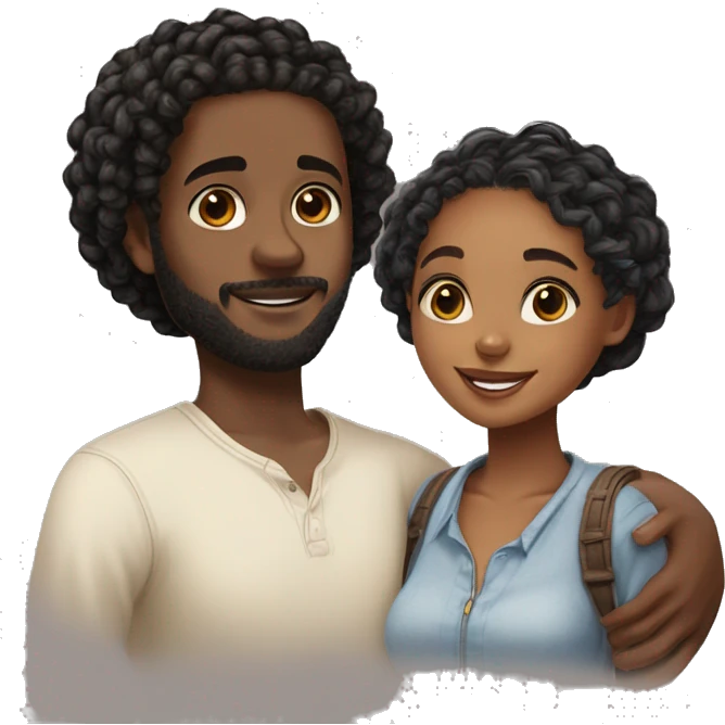 Realistic black girl with box braids and light skin boy with short curly hair and a short beard hugging emoji