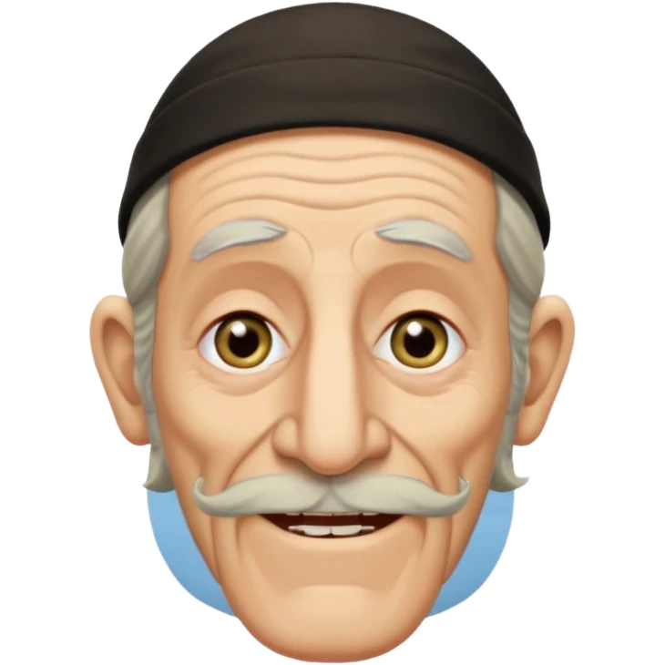 Jewish elderly man emoji with long hair on the sides and jewish hat, long big nose and crooked teeth emoji