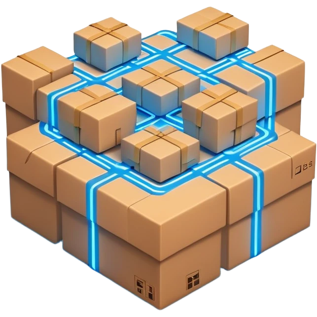 circular blue network with brown packages as nodes at intersections emoji