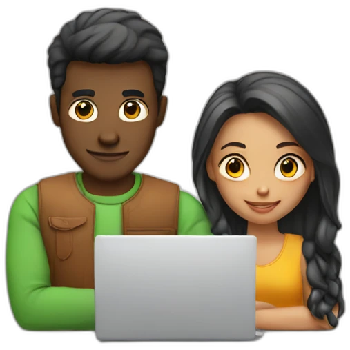Guy and girl in front of laptop  emoji