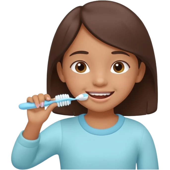 little brown girl brushing her teeth, pastel portrait, bright nourishing morning atmosphere, soft focus, isometric 3d plush emoji