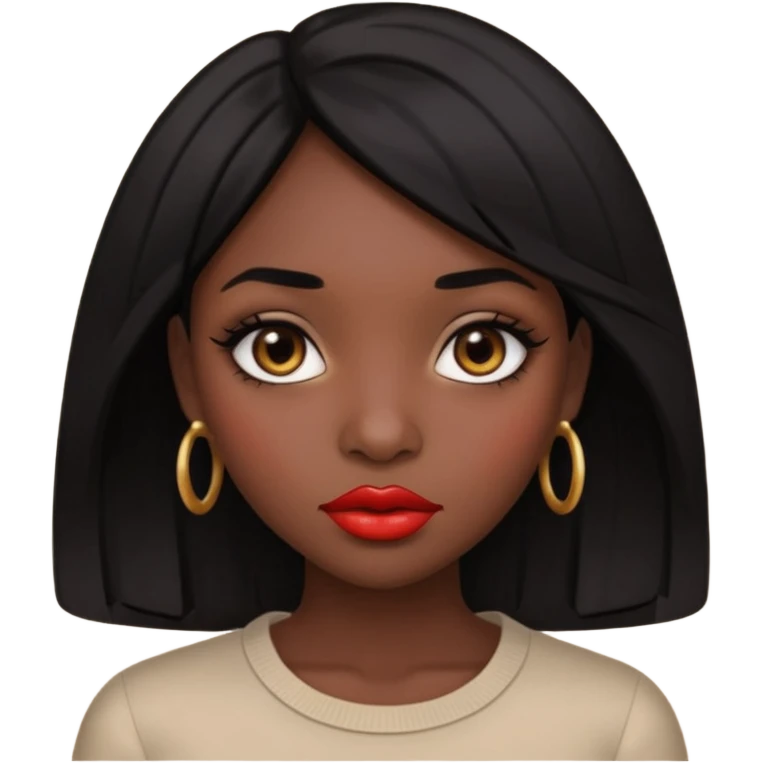 Dark skin gurl with black hair, big lips m, dark brown eye, octagon face shape and chinky eyes no red lipstick  emoji