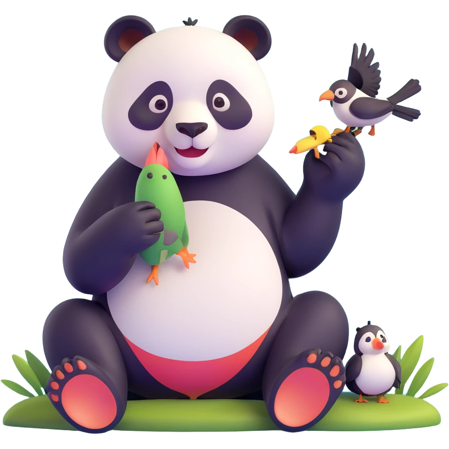 a panda eating a bird, simple and clear composition emoji
