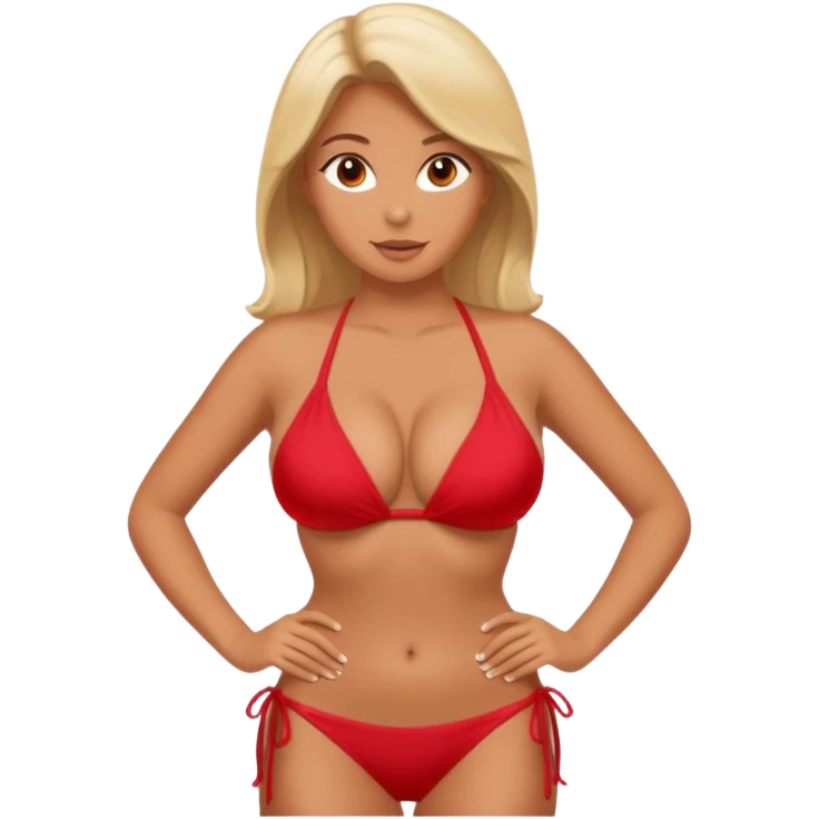 Lady with huge boobs, in a tight bikini, tanned emoji