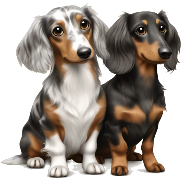 Two Tri Merle long haired Dachshunds together emoji