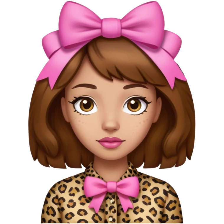 Light skin brown hair leopard print shirt with pink bows woman emoji
