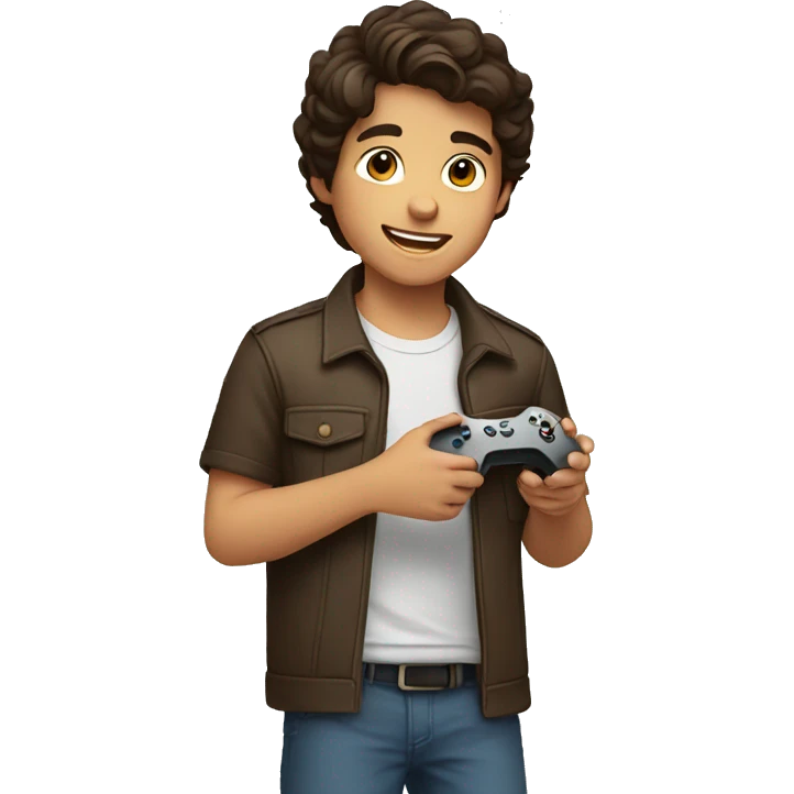 light Hispanic boy with brown hair holding a gaming remote emoji