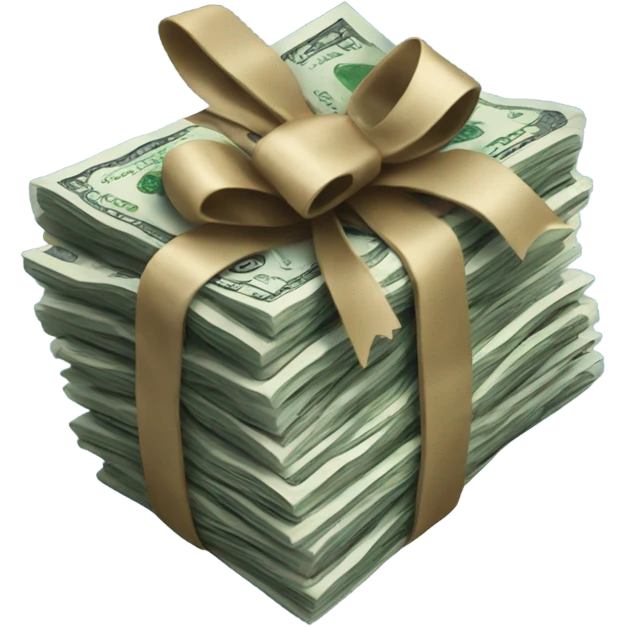 a bundle of money tied with a dark blue bow emoji