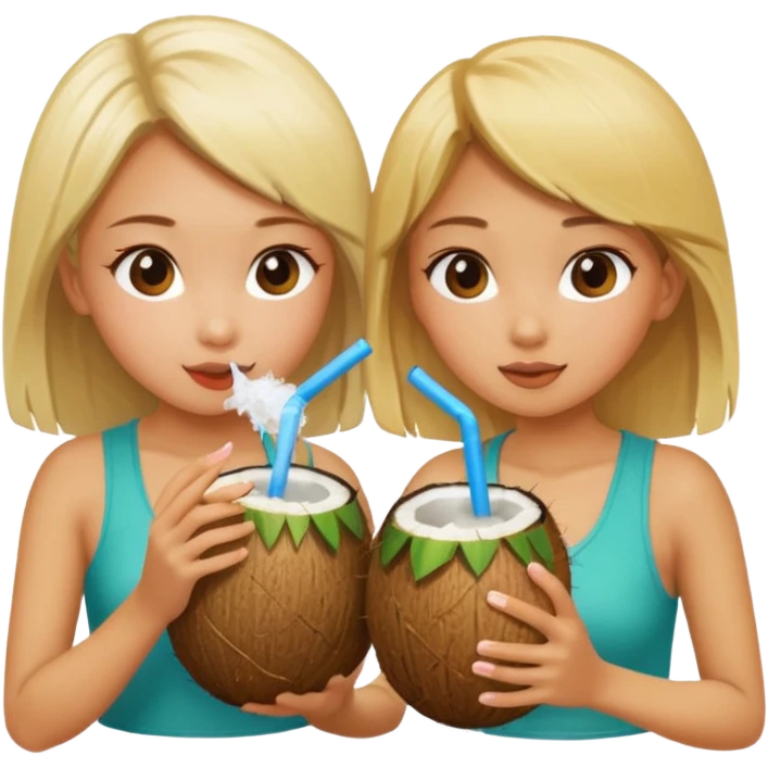 Two girls drinking out of a coconut one is Asian the other one is blonde  emoji