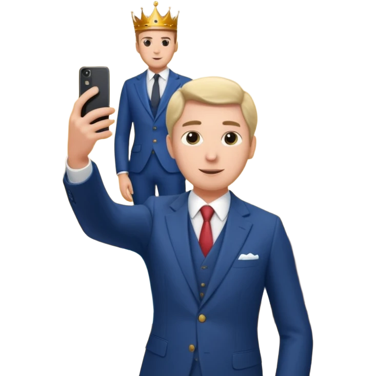 a man who's taking a selfie in a room with the statue of the queen elizabeth the II emoji