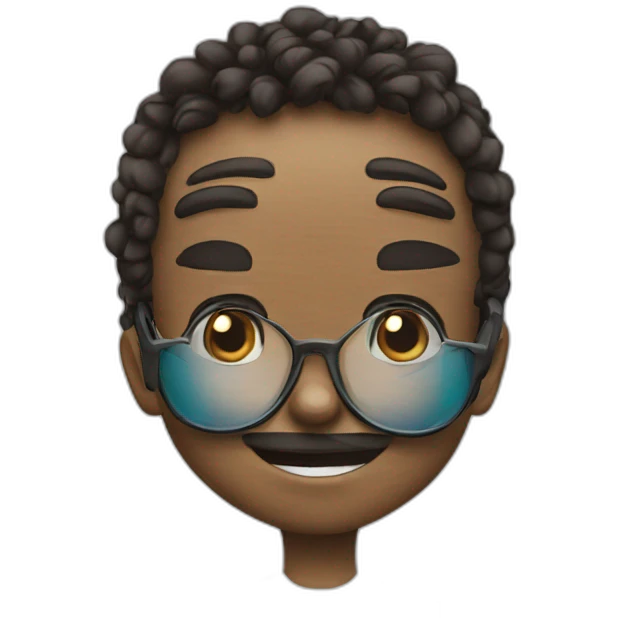 A small kid funny nerd with glasses and cute stange smile emoji