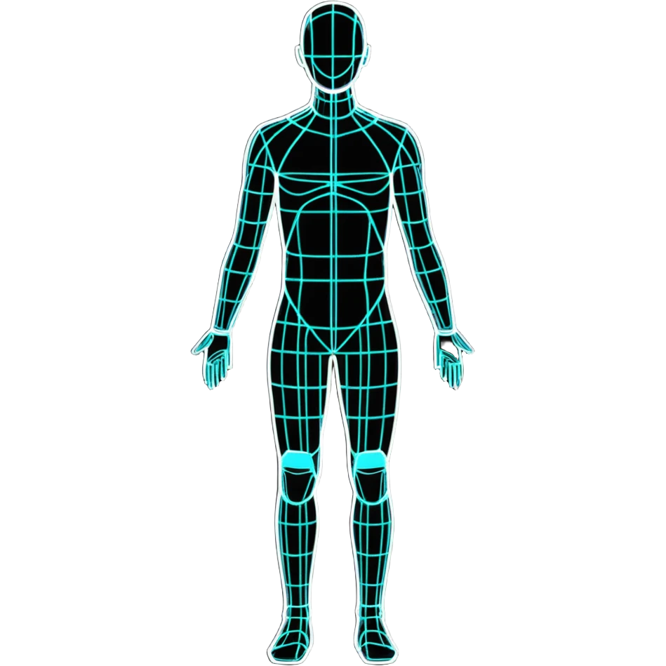 Human body silhouette with digital 3D scanning grid lines covering it, futuristic body scan emoji