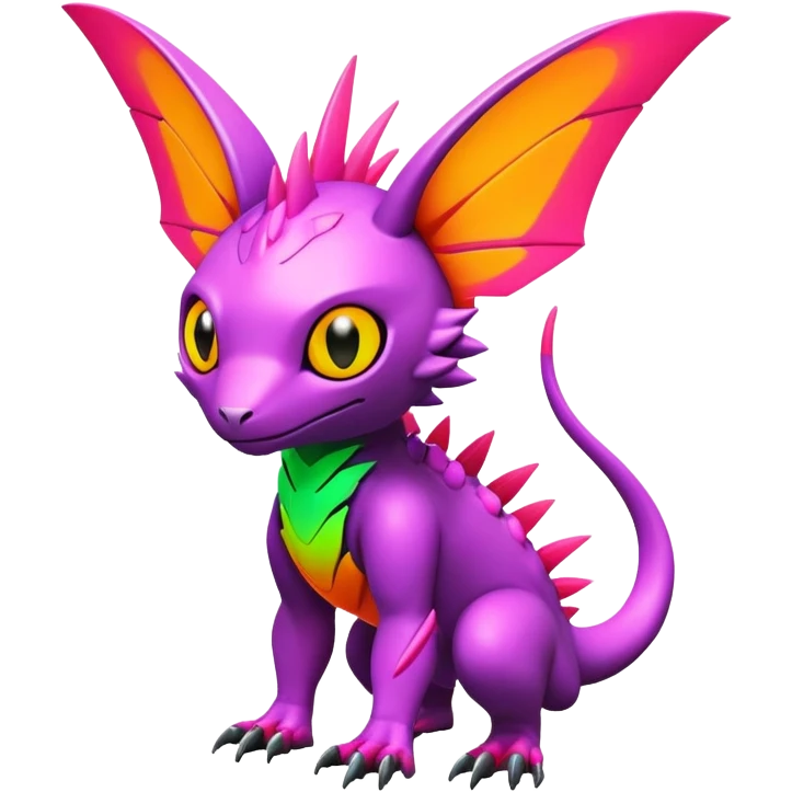 Tropical lush warm-colored modern colorful neon-colored cyber-Fakémon-Digimon-Trico-creature emoji