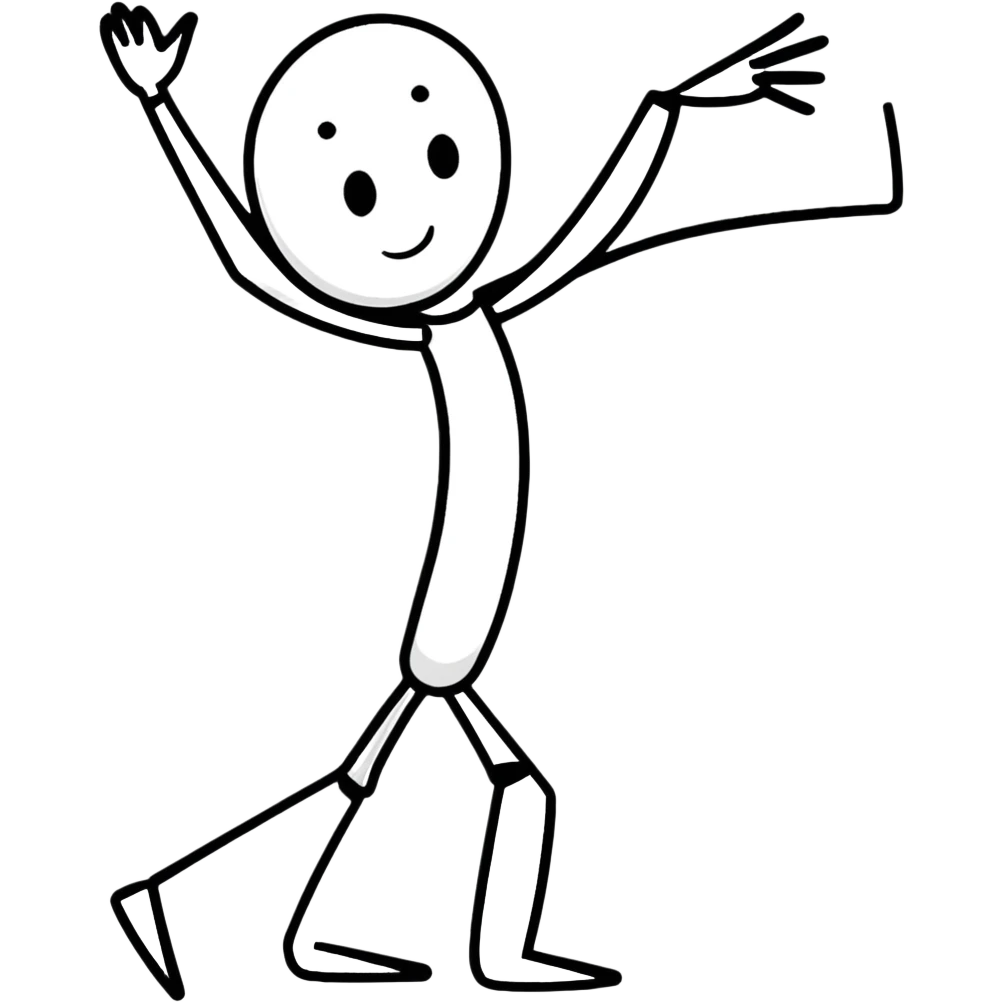 cartoonish sticker of a stick man, playful pose emoji