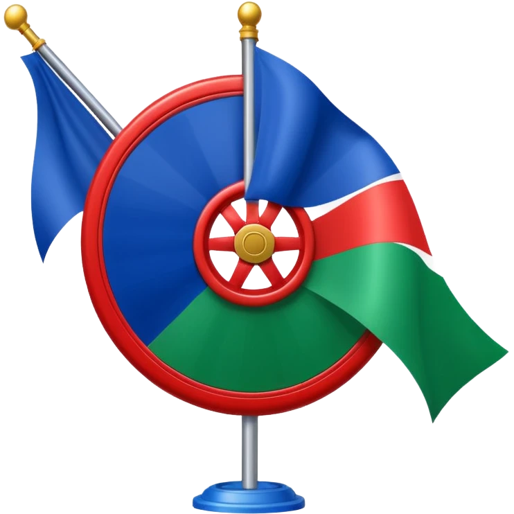 Emoji drapeau moitié à la verticale bleu en haut vert en bas avec une roue rouge au millieu  roue en plein millieu du drapeau bleu à la. Moitié de en heut et vert à la moitié de en bas emoji