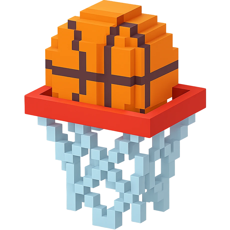 Voxel-style basketball in a net, variation 7 emoji