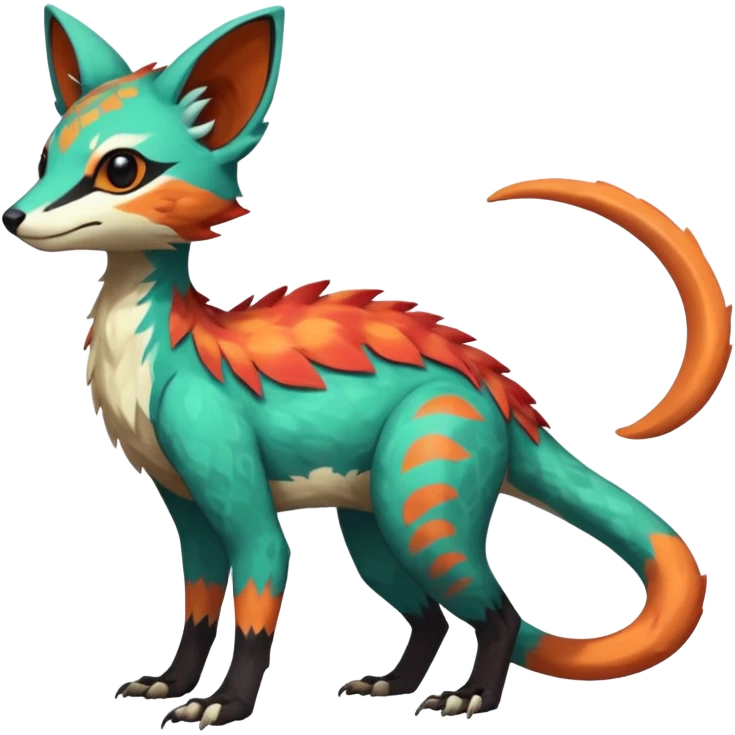 Rare realistic exotic edgy epic pretty beautiful handsome gorgeous aesthetic colorful vibrant Vernid-Trico-species-Fakemon-creature by LiLaiRa, 4 legs, 1 tail, random markings, (full body) emoji