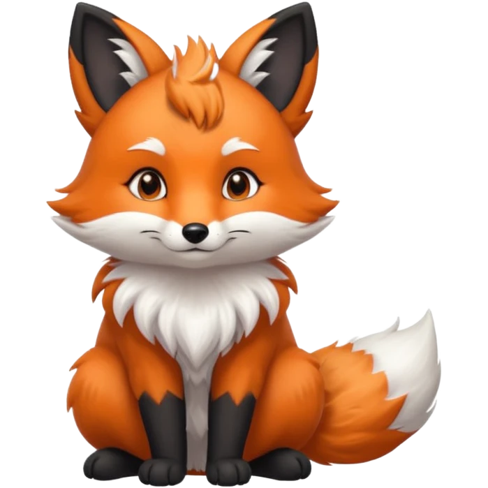 Floofy the Creampuff fox blackish gray fur color chubby Black paws orange color 3 tailsCrystals on the head, tails and Back emoji