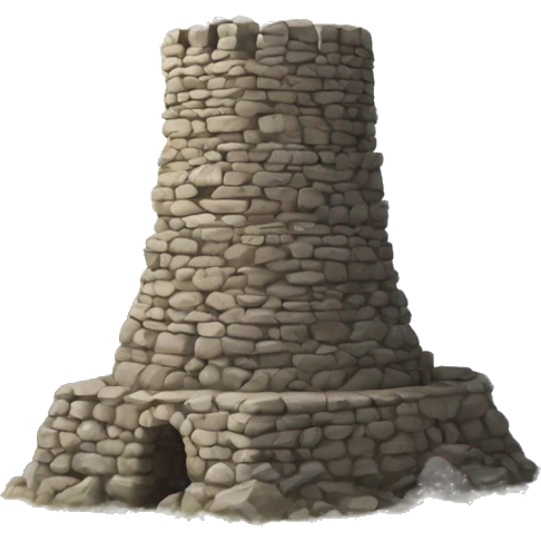 A stone tower, typical of the ancient Ingush fortifications, against a backdrop of snowy mountains. emoji
