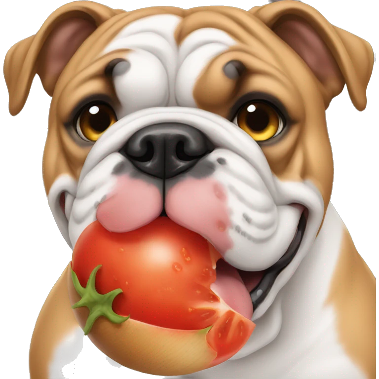 an english bulldog eating a tomato emoji