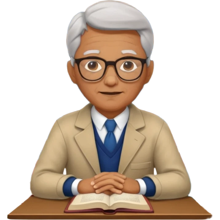 old male Librarian in foreign countries with glasses and librarian uniform sitting in library emoji