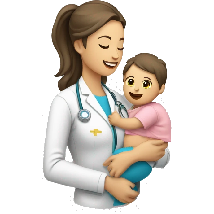Mujer con bebe en brazos y aerocamara medica emoji