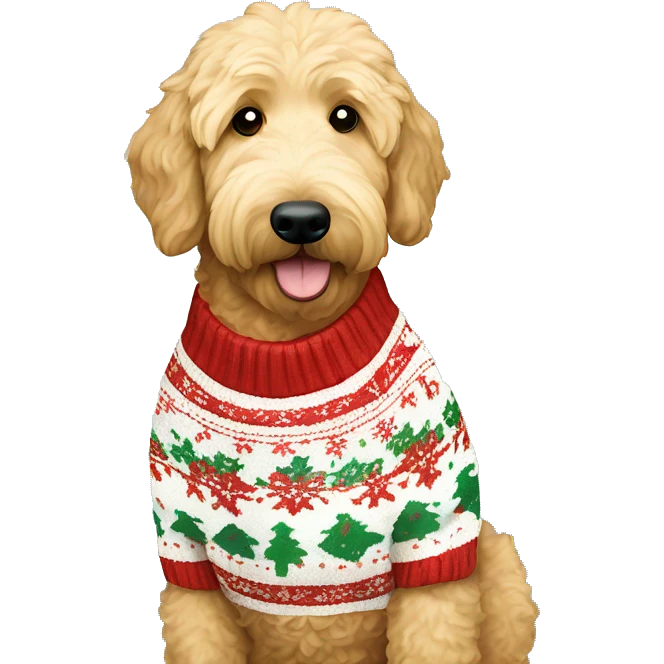 Golden doodle in a Christmas sweater emoji