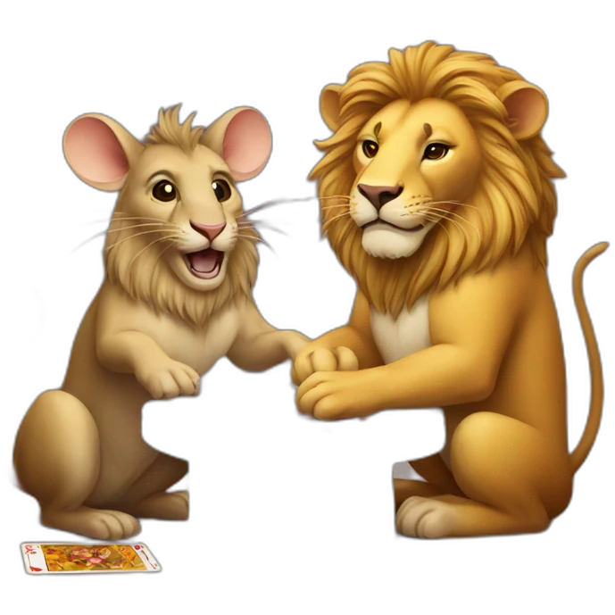 mouse and lion playing cards emoji