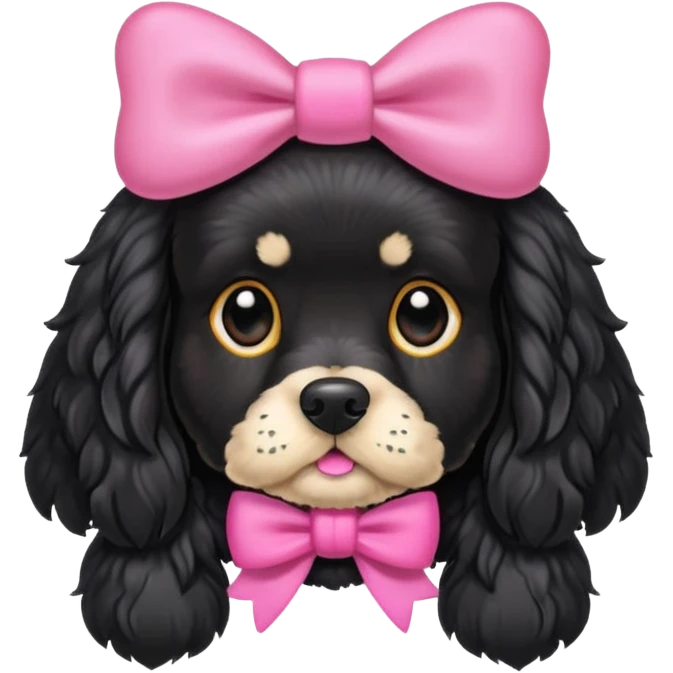 Black cocker spaniel wearing pink bow emoji
