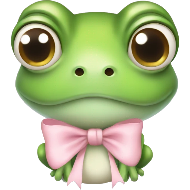 A cute frog with a light pink bow emoji