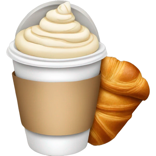 Disposable cup with cappuccino and croissant emoji