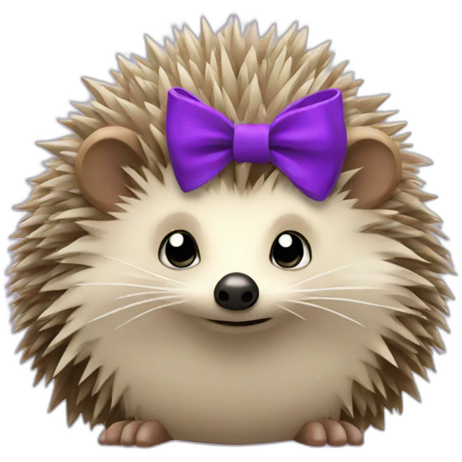 Focused hedgehog with a purple bow emoji
