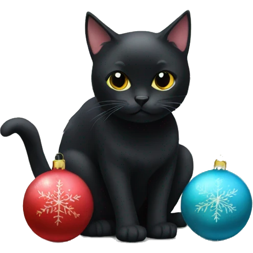 Black cat with christmas balls emoji