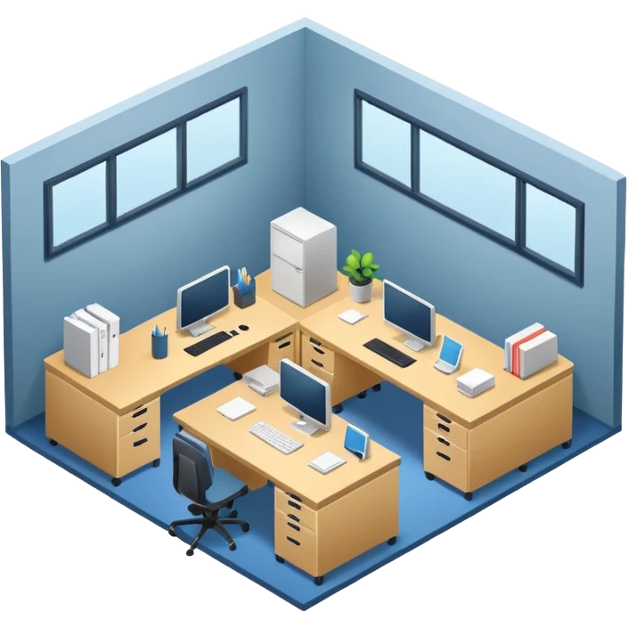 an office with several desks in an isometric style emoji
