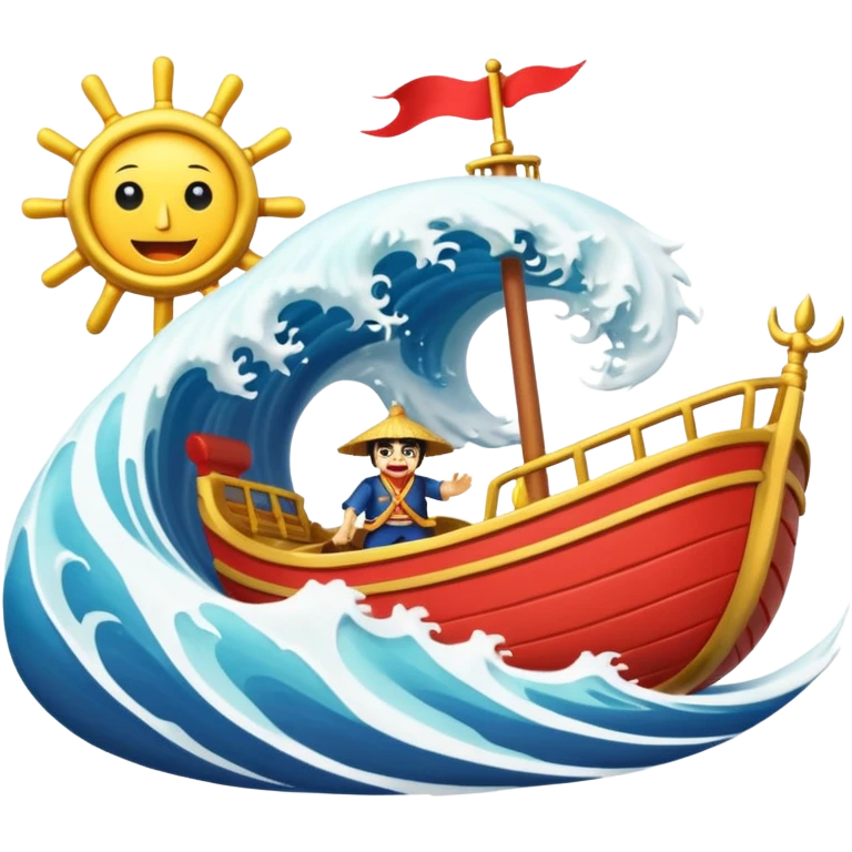 jimbei steering the thousand sunny on a giant wave emoji