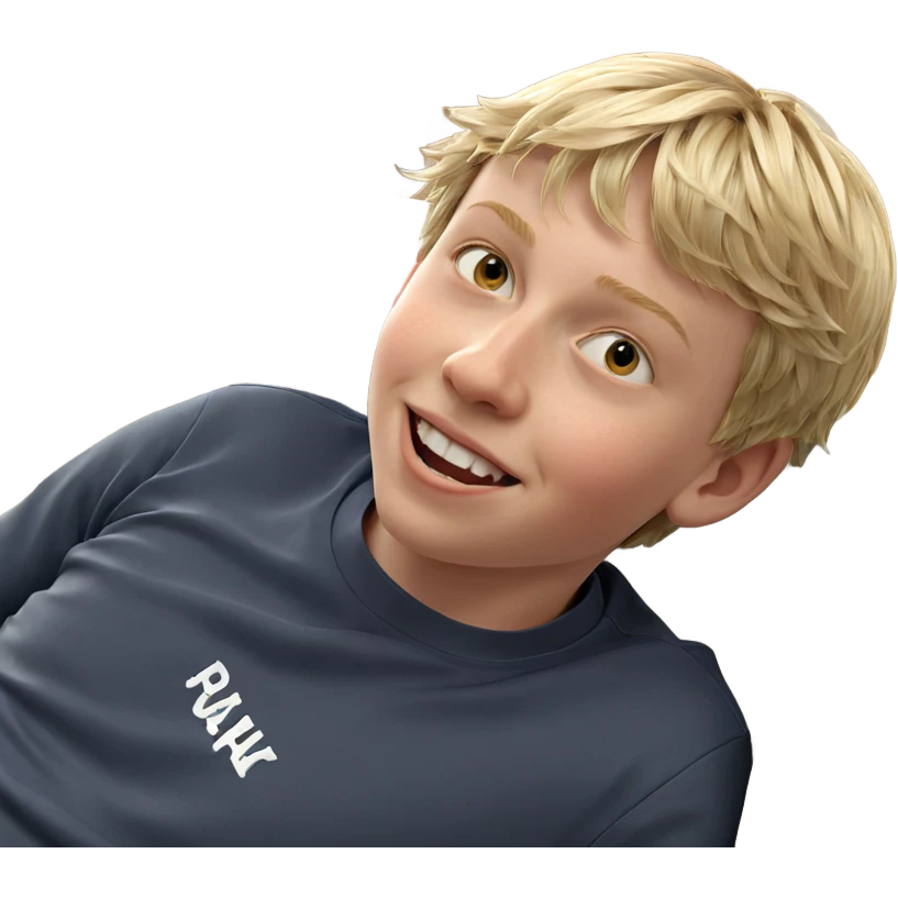 smiling blonde boy indoors emoji