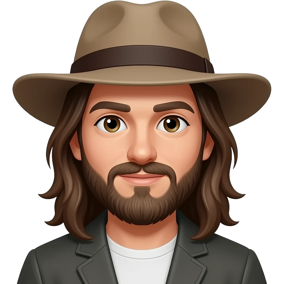 Emoji con pelo largo gorra y barba emoji