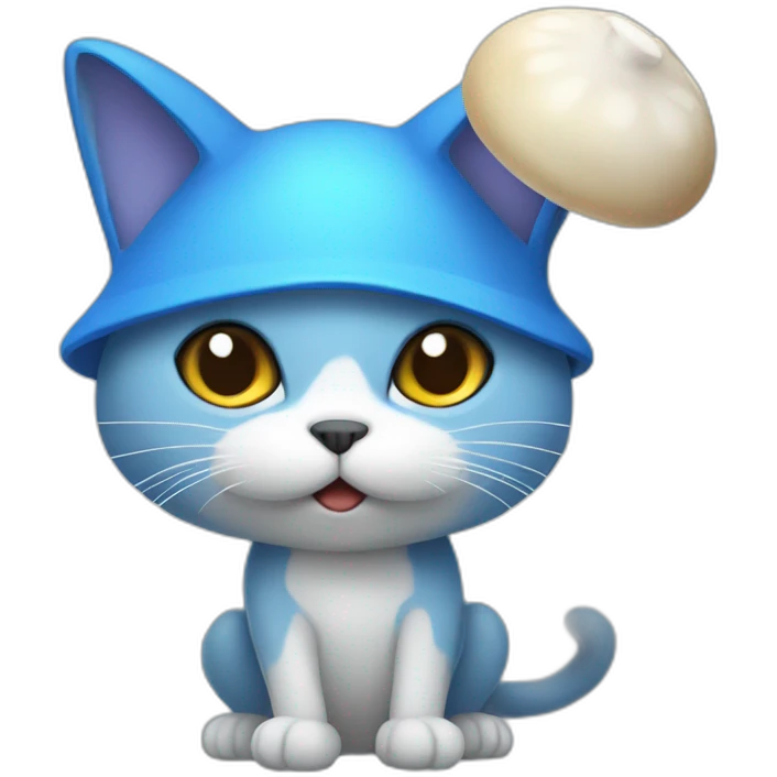 Blue cat with a white mushroom on the head emoji
