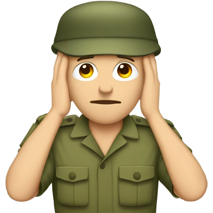 Army man hunkering down covering his head and neck emoji